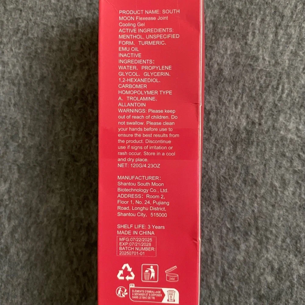 South Moon Flexease Joint Cooling Gel 4.23oz Soothing Muscle Massage Gel Menthol